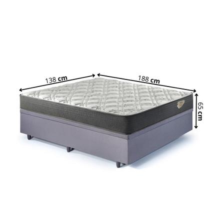 Imagem de Cama Box Casal com Baú Suede Cinza 138x188 com Colchão Adapto Molas Ensacadas Ecoflex