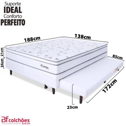 Imagem de Cama Box Casal Com Cama Auxiliar + Colchão Molas Ensacadas Com Pillow 138x188x55cm - BF Colchões