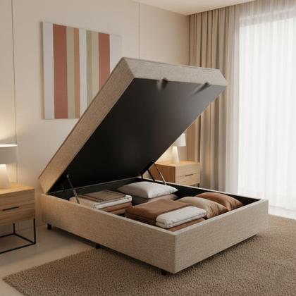 Imagem de Cama Box Casal com Colchão Embutido e Baú com Pistão a Gás