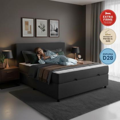 Imagem de Cama Box Casal com Colchão Embutido e Baú com Pistão a Gás