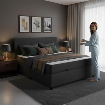 Imagem de Cama Box Casal com Colchão Embutido e Baú com Pistão a Gás