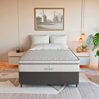 Imagem de Cama Box Casal Couro Preto + Colchão Paris Molas Branco