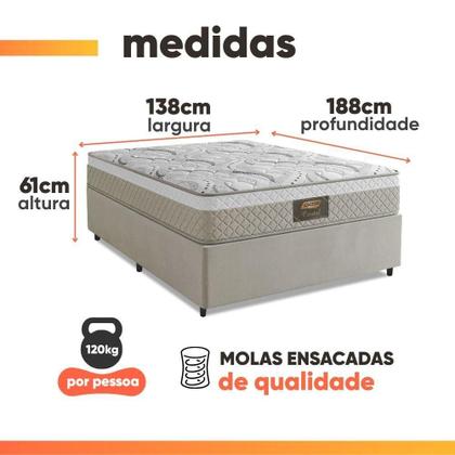 Imagem de Cama Box Casal Cristal Molas Ensacadas 138x188x61cm Bege