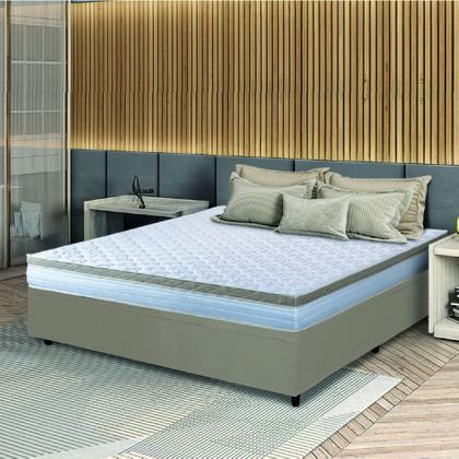 Imagem de Cama Box Casal King Colchão Com Molas Ensacadas 193x203x60cm Dunas Branco/Bege Hellen