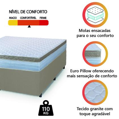 Imagem de Cama Box Casal King Colchão Com Molas Ensacadas 193x203x60cm Dunas Branco/Bege Hellen