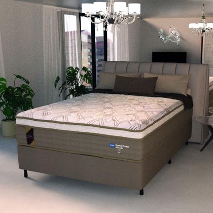 Imagem de Cama Box Casal King Colchão Molas Ensacadas Guarda Costas Alameda 193x203x68cm Suede Marrom/Branco