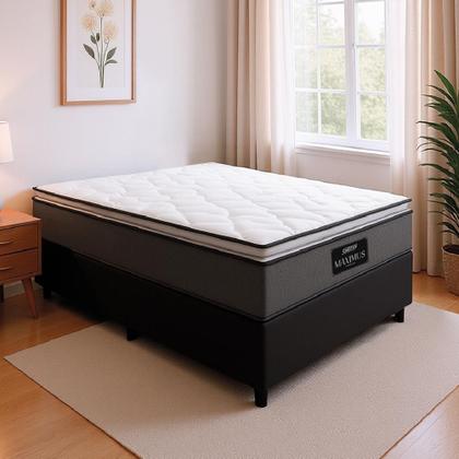 Imagem de Cama Box Casal King Gazin Colchão Molas Ensacadas Pillow Top Maximus 193x203x66cm Cinza/Preto