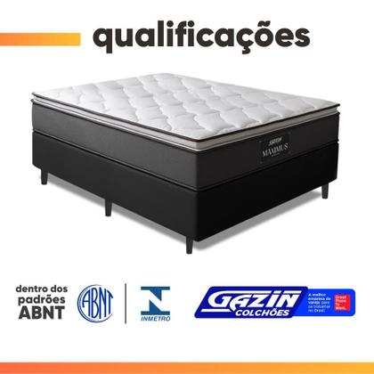 Imagem de Cama Box Casal King Gazin Colchão Molas Ensacadas Pillow Top Maximus 193x203x66cm Cinza/Preto