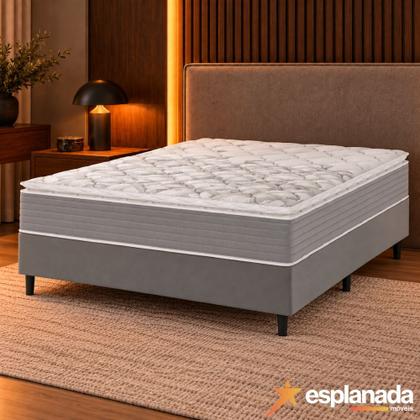 Imagem de Cama Box Casal Molas Ensacadas Pillow Top 138x188x63cm Martino Cinza Umaflex