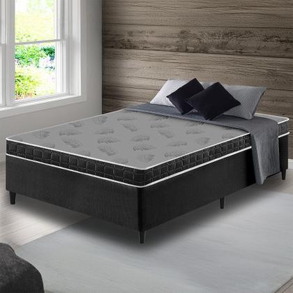 Imagem de Cama Box Casal Preto Colchão Espuma D20 Dupla Face Zidi Querubin 138x188x49cm