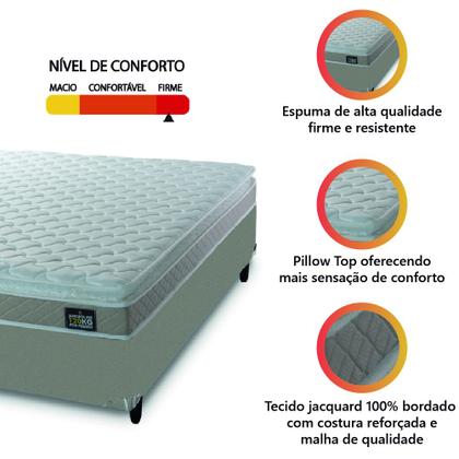 Imagem de Cama Box Casal Queen Colchão Espuma D33 Pillow Top Millenium 158x198x57cm Suede Bege/Branco Hellen  Suporta Até 120 Kg Por Pessoa