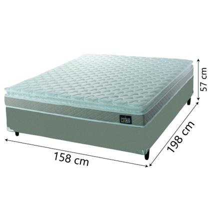 Imagem de Cama Box Casal Queen Colchão Espuma D33 Pillow Top Millenium 158x198x57cm Suede Bege/Branco Hellen  Suporta Até 120 Kg Por Pessoa