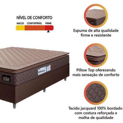 Imagem de Cama Box Casal Queen Colchão Espuma D33 Pillow Top Millenium 158x198x57cm Suede Marrom Hellen