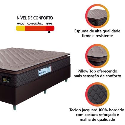 Cama Box Casal Queen Colchão Espuma D33 Pillow Top Millenium 158x198x57cm Suede Marrom Hellen Imagem de Cama Box Casal Queen Colchão Espuma D33 Pillow Top Millenium 158x198x57cm Suede Marrom Hellen