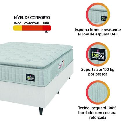 Imagem de Cama Box Casal Queen Colchão Espuma D45 Lazio Pillow Top 158x198x62cm Branco Hellen