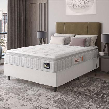 Imagem de Cama Box Casal Queen Colchão Espuma D45 Lazio Pillow Top 158x198x62cm Branco Hellen