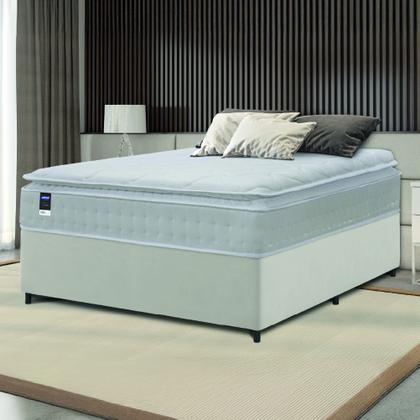Imagem de Cama Box Casal Queen Colchão Molas Ensacadas Gazin Com Pillow Tower New 158x198x73cm Branco