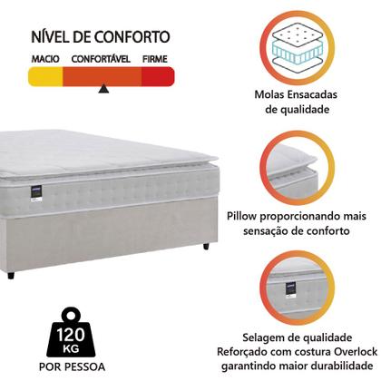 Imagem de Cama Box Casal Queen Colchão Molas Ensacadas Gazin Com Pillow Tower New 158x198x73cm Branco