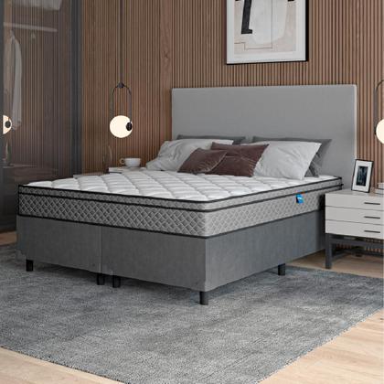 Cama Box Casal Queen Colchão Molas Ensacadas Mirage 158x198x62cm Cinza/Branco Umaflex Imagem de Cama Box Casal Queen Colchão Molas Ensacadas Mirage 158x198x62cm Cinza/Branco Umaflex