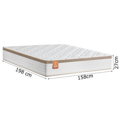 Imagem de Cama Box Casal Queen Colchão Molas Ensacadas Real 158x198x65cm Branco / Bege - Suporta até 130Kg
