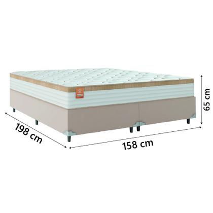 Imagem de Cama Box Casal Queen Colchão Molas Ensacadas Real 158x198x65cm Branco / Bege - Suporta até 130Kg