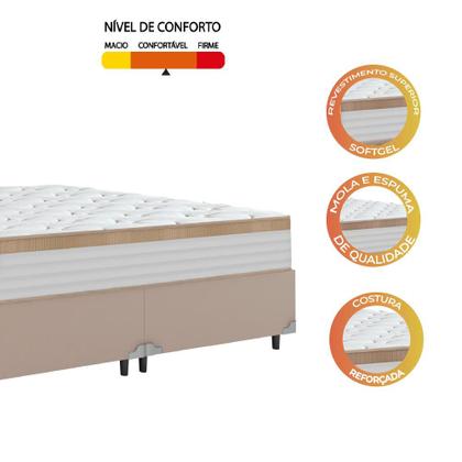 Imagem de Cama Box Casal Queen Colchão Molas Ensacadas Real 158x198x65cm Branco / Bege - Suporta até 130Kg
