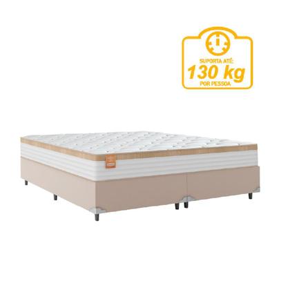 Imagem de Cama Box Casal Queen Colchão Molas Ensacadas Real 158x198x65cm Branco / Bege - Suporta até 130Kg