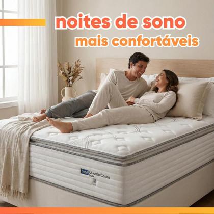 Imagem de Cama Box Casal Queen Colchão Molas Guarda Costas Max Com Pillow Probel 158x198x78cm Branco / Cinza