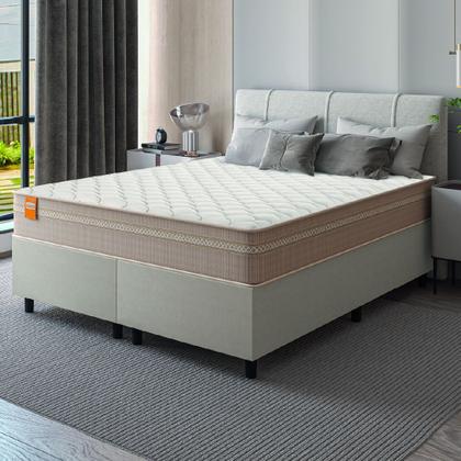 Cama Box Casal Queen Colchão Molas Qatar 158x198x60cm Bege/Branco Inducol - Suporta Até 200 Kg Por Pessoa - CELUPLAS Imagem de Cama Box Casal Queen Colchão Molas Qatar 158x198x60cm Bege/Branco Inducol - Suporta Até 200 Kg Por Pessoa