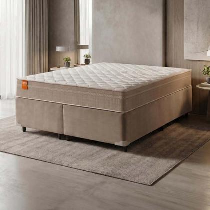 Imagem de Cama Box Casal Queen Colchão Molas Qatar 158x198x60cm Bege/Branco Inducol - Suporta Até 200 Kg Por Pessoa