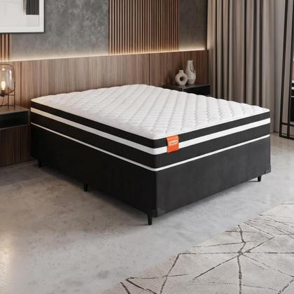 Imagem de Cama Box Casal Queen Colchão Molas Qatar 158x198x60cm Branco / Preto - Suporta até 200 Kg Por Pessoa