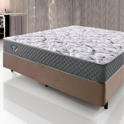 Imagem de Cama Box Casal Reforçado Linho 138x188x38cm e Colchão Adapto Molas Ensacadas Marrom