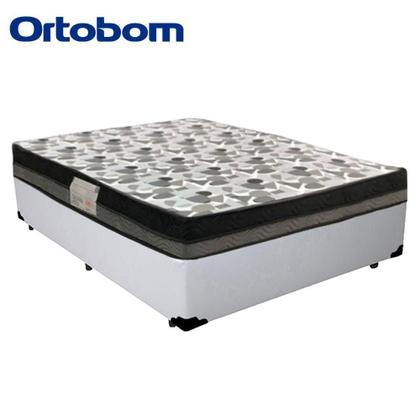 Imagem de Cama Box Casal Sintético + Colchão Casal Ortobom Iso Dupla Face 60x138x188 branco