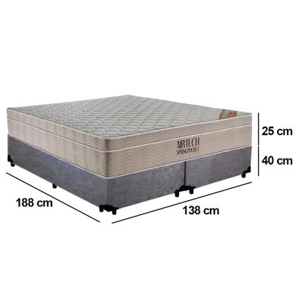 Imagem de Cama Box Casal Suede Bipartido + Colchão Ortobom Airtech Molas Ensacadas 138x188x65