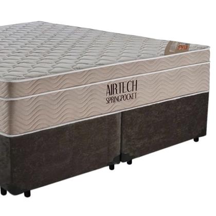 Imagem de Cama Box Casal Suede Bipartido + Colchão Ortobom Airtech Molas Ensacadas 138x188x65