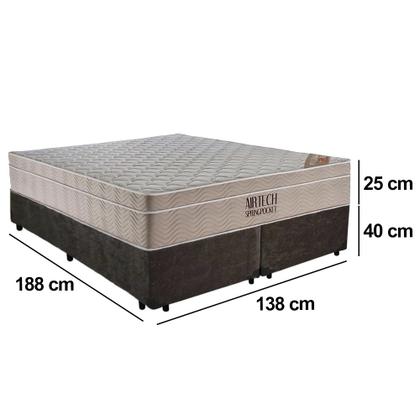 Imagem de Cama Box Casal Suede Bipartido + Colchão Ortobom Airtech Molas Ensacadas 138x188x65