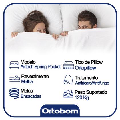 Imagem de Cama Box Casal Suede Bipartido + Colchão Ortobom Airtech Molas Ensacadas 138x188x65