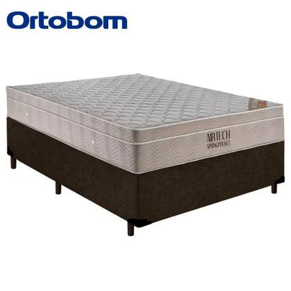 Imagem de Cama Box Casal Suede + Colchão Ortobom Airtech Molas Ensacadas 65x138x188 Marrom