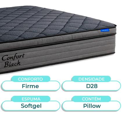 Imagem de Cama Box Cinza + Colchão Casal Confort Black Espuma Soft Gel Ortobom