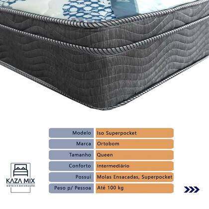 Imagem de Cama Box Cinza e Colchão ISO Superpocket Molas Ensacadas Queen Ortobom