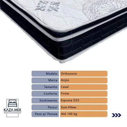Imagem de Cama Box Cinza e Colchão Orthosono D33 Com Euro Pillow Casal Anjos