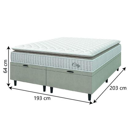 Cama Box Colchão Baú Casal King Molas Ensacadas City Pillow Top 193x203x64cm Bege / Branco Hellen - Suporta até 110kg por Pessoa Imagem de Cama Box Colchão Baú Casal King Molas Ensacadas City Pillow Top 193x203x64cm Bege / Branco Hellen - Suporta até 110kg por Pessoa