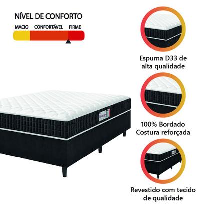 Imagem de Cama Box Colchão Casal Espuma D33 New Millenium 138x188x57cm Preto / Branco Hellen - Suporta até 120kg por Pessoa