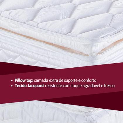 Imagem de Cama box colchão casal espuma d45 royal saúde orthocrin pillow top branco + box branco 138x188x61 alto suporte de peso firme tecido antiácaro