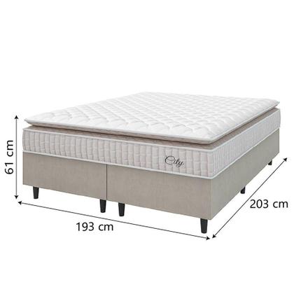 Imagem de Cama Box Colchão Casal King Molas Ensacadas City Pillow Top 193x203x61cm Bege Branco Hellen