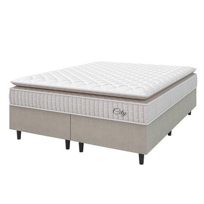 Imagem de Cama Box Colchão Casal King Molas Ensacadas City Pillow Top 193x203x61cm Bege Branco Hellen