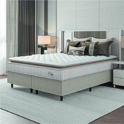 Cama Box Colchão Casal King Molas Ensacadas City Pillow Top 193x203x61cm Bege / Branco Hellen - Suporta até 110kg por Pessoa Imagem de Cama Box Colchão Casal King Molas Ensacadas City Pillow Top 193x203x61cm Bege / Branco Hellen - Suporta até 110kg por Pessoa