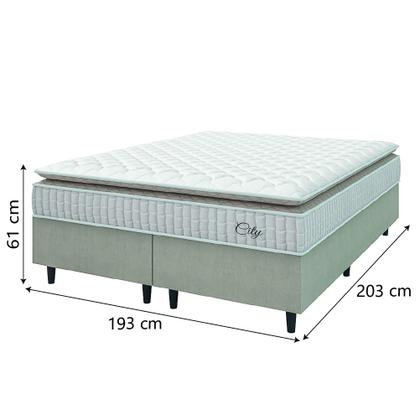 Cama Box Colchão Casal King Molas Ensacadas City Pillow Top 193x203x61cm Bege / Branco Hellen - Suporta até 110kg por Pessoa Imagem de Cama Box Colchão Casal King Molas Ensacadas City Pillow Top 193x203x61cm Bege / Branco Hellen - Suporta até 110kg por Pessoa