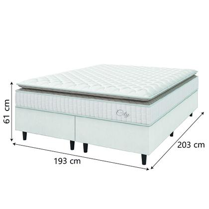 Imagem de Cama Box Colchão Casal King Molas Ensacadas City Pillow Top 193x203x61cm Linho Branco / Bege Hellen - Suporta até 110kg por Pessoa