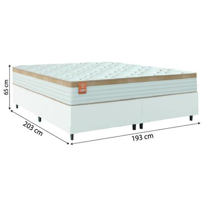 Imagem de Cama Box Colchão Casal King Molas Ensacadas Real 193x203x65cm Branco / Bege Linho Inducol - Suporta até 130kg por Pessoa